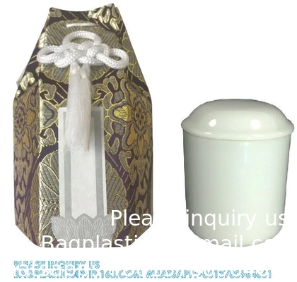 Japanese Funeral Wooden Urn Bone Box And Bag With Flower Pattern Funeral Keepsake Ash Box and Bone Bag