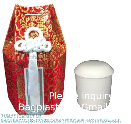 Japanese Funeral Wooden Urn Bone Box And Bag With Flower Pattern Funeral Keepsake Ash Box and Bone Bag