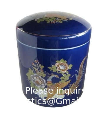 High Quality Japanese Funeral Supplies Peacock  Keepsake Blue Porcelain Urn Funerary Cremation Memorial Ash Urn