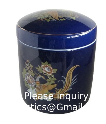 High Quality Japanese Funeral Supplies Peacock  Keepsake Blue Porcelain Urn Funerary Cremation Memorial Ash Urn