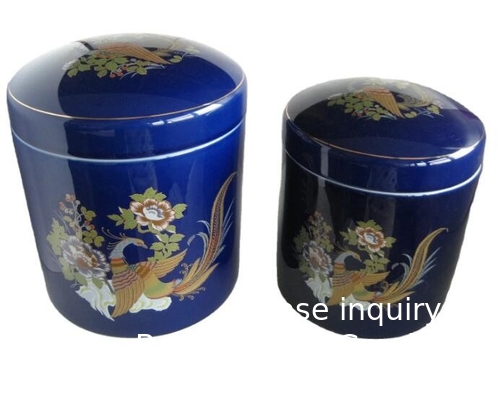 High Quality Japanese Funeral Supplies Peacock  Keepsake Blue Porcelain Urn Funerary Cremation Memorial Ash Urn