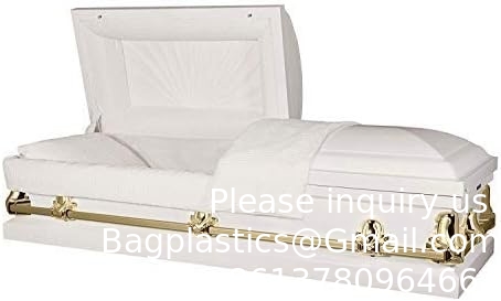Casket Orion Series Steel Casket (White And Gold) Handcrafted Funeral Casket - White And Gold Finish With White Crepe