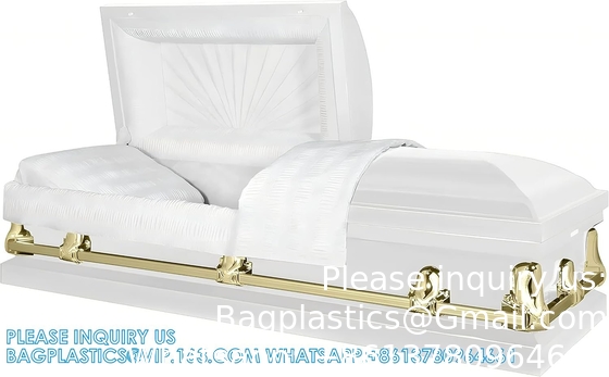 Casket Orion Series Steel Casket (White And Gold) Handcrafted Funeral Casket - White And Gold Finish With White Crepe