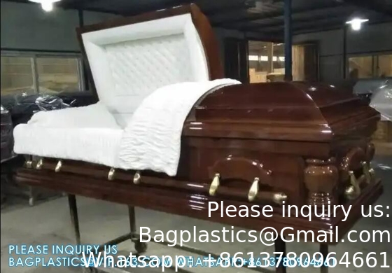 Caskets Cambridge Mahogany Funeral Casket With Almond Velvet Interior - Solid Mahogany Wood