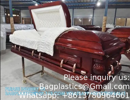 Caskets Cambridge Mahogany Funeral Casket With Almond Velvet Interior - Solid Mahogany Wood