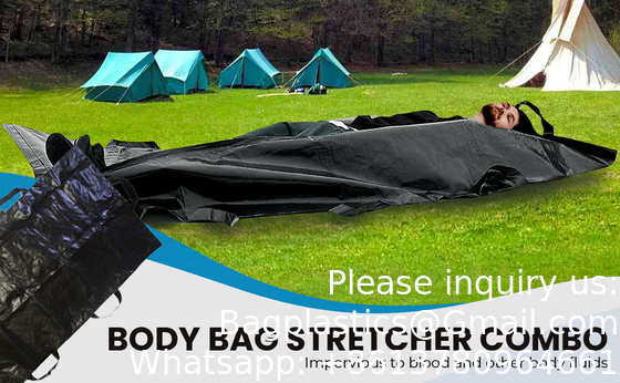 Body Bag Stretcher Combo With 8 Side Handles And Center Zipper, Waterproof Bags For Outdoor Camping Hiking