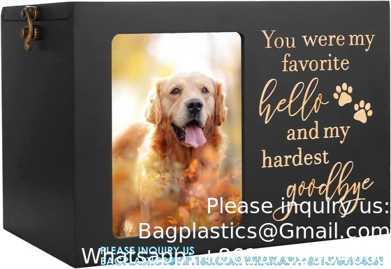 Pet Memorial Urns For Dog Or Cat Ashes, XLarge Wooden Funeral Cremation Urns With Photo Frame, Memorial Keepsake