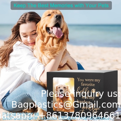Pet Memorial Urns For Dog Or Cat Ashes, XLarge Wooden Funeral Cremation Urns With Photo Frame, Memorial Keepsake