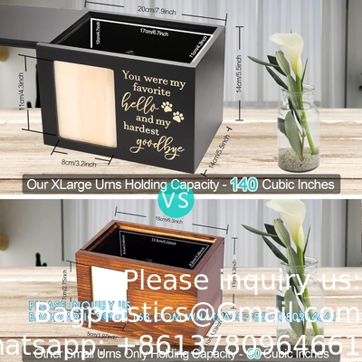 Pet Memorial Urns For Dog Or Cat Ashes, XLarge Wooden Funeral Cremation Urns With Photo Frame, Memorial Keepsake