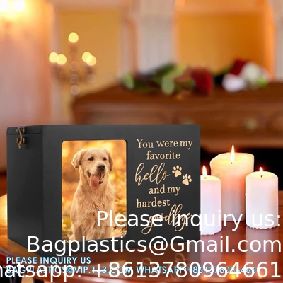 Pet Memorial Urns For Dog Or Cat Ashes, XLarge Wooden Funeral Cremation Urns With Photo Frame, Memorial Keepsake