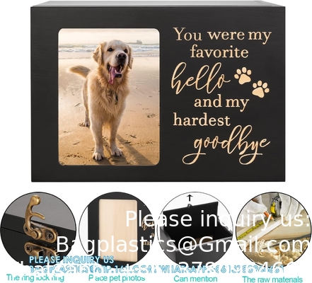 Pet Memorial Urns For Dog Or Cat Ashes, XLarge Wooden Funeral Cremation Urns With Photo Frame, Memorial Keepsake