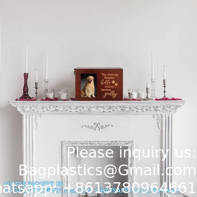 Pet Memorial Urns For Dog Or Cat Ashes, XLarge Wooden Funeral Cremation Urns With Photo Frame, Memorial Keepsake