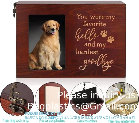 Pet Memorial Urns For Dog Or Cat Ashes, XLarge Wooden Funeral Cremation Urns With Photo Frame, Memorial Keepsake