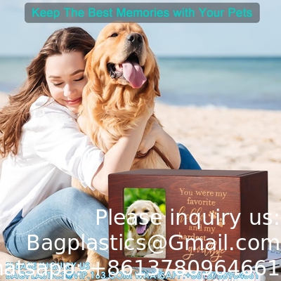 Pet Memorial Urns For Dog Or Cat Ashes, XLarge Wooden Funeral Cremation Urns With Photo Frame, Memorial Keepsake