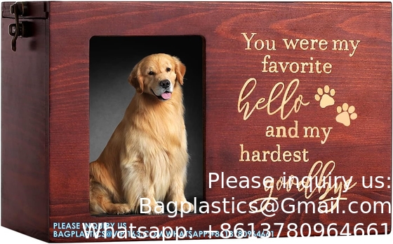 Pet Memorial Urns For Dog Or Cat Ashes, XLarge Wooden Funeral Cremation Urns With Photo Frame, Memorial Keepsake