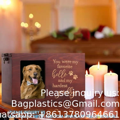 Pet Memorial Urns For Dog Or Cat Ashes, XLarge Wooden Funeral Cremation Urns With Photo Frame, Memorial Keepsake