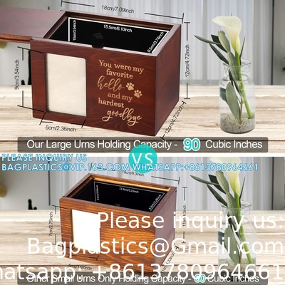 Pet Memorial Urns For Dog Or Cat Ashes, XLarge Wooden Funeral Cremation Urns With Photo Frame, Memorial Keepsake