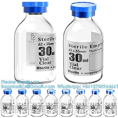 Sterile Empty Vials With Self Healing Injection Port, With Flip Off Aluminum Cap,Sterile Package (30ml,10)
