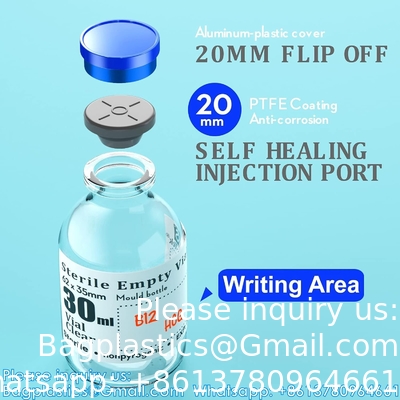Sterile Empty Vials With Self Healing Injection Port, With Flip Off Aluminum Cap,Sterile Package (30ml,10)