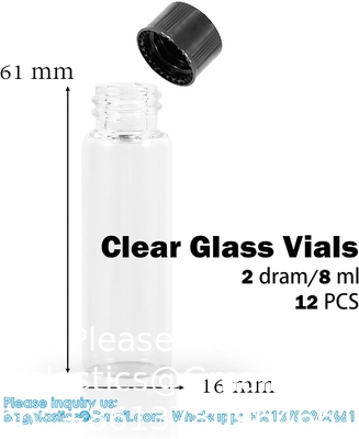 Glass Vials with Screw Caps, Clear Liquid Sample Vial Bottles, Lab/Travel Storage Vials for Essential Oil, Perfume