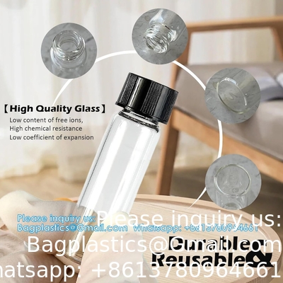 Glass Vials with Screw Caps, Clear Liquid Sample Vial Bottles, Lab/Travel Storage Vials for Essential Oil, Perfume