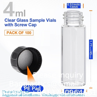 Glass Vials with Screw Caps, Clear Liquid Sample Vial Bottles, Lab/Travel Storage Vials for Essential Oil, Perfume