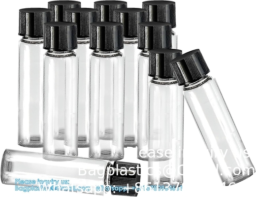 Glass Vials with Screw Caps, Clear Liquid Sample Vial Bottles, Lab/Travel Storage Vials for Essential Oil, Perfume