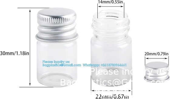 100 Sets Small Glass Bottles With Aluminum Cap Screw Top Lids 5 Milliliter Tiny Vials DIY Art Craft Storage