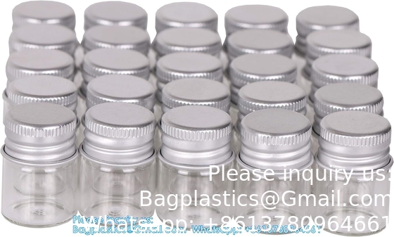 100 Sets Small Glass Bottles With Aluminum Cap Screw Top Lids 5 Milliliter Tiny Vials DIY Art Craft Storage