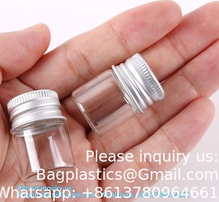 100 Sets Small Glass Bottles With Aluminum Cap Screw Top Lids 5 Milliliter Tiny Vials DIY Art Craft Storage