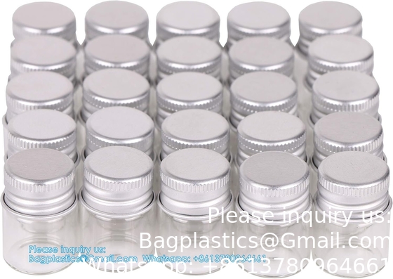 100 Sets Small Glass Bottles With Aluminum Cap Screw Top Lids 5 Milliliter Tiny Vials DIY Art Craft Storage