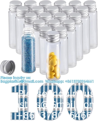 Glass Bottles with Aluminum Cap, Glass Jars Small Storage Bottle Glass Vials, Beads Storage Jars with Lids Aluminum