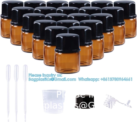 Glass Essential Oils Sample Bottles With Black Caps For Essential Oils, Perfumes &amp; Lab Chemicals 30ml Measuring Cup