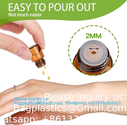 Oil Bottles For Essential Oils, 36 Pcs 2 Ml (5/8 Dram) Amber Glass Vials Bottles, Orifice Reducers And Black Caps