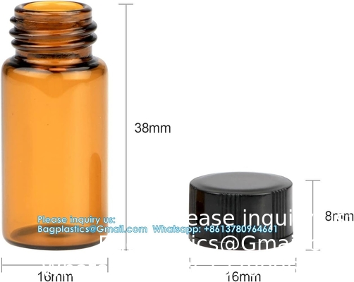 Oil Bottles For Essential Oils, 36 Pcs 2 Ml (5/8 Dram) Amber Glass Vials Bottles, Orifice Reducers And Black Caps