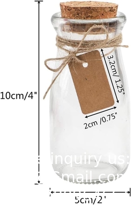 Cork Stopper Glass Bottles Mini Transparent Glass Bottles Glass Favor Jars, 100ml Bottles with Cork Lids, Mini Jars