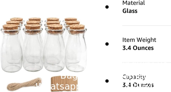 Cork Stopper Glass Bottles Mini Transparent Glass Bottles Glass Favor Jars, 100ml Bottles with Cork Lids, Mini Jars