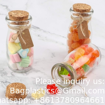 Cork Stopper Glass Bottles Mini Transparent Glass Bottles Glass Favor Jars, 100ml Bottles with Cork Lids, Mini Jars