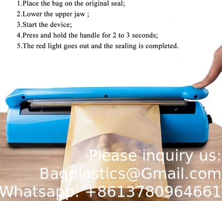 Impulse Bag Sealer,Impulse Heat Sealer,Manual Poly Bag Heat Sealer Heat Seal Closer With 1 Replacement Kit