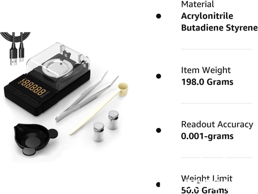 Digital Milligram Scale 50g/0.001g, Compact Mg Scale With 20g Calibration Weight And Accessories, Black Powder Scale