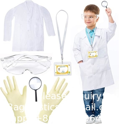 Kids Scientist Lab Coat Costume Dress Up With Goggles ID Card Science Experiment Set For Age 3-10