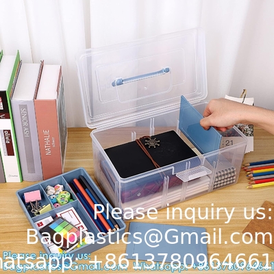 Dividing Box With Removable Tray Multipurpose Stationery Storage Box With Handle Portable Sewing Box Art Craft