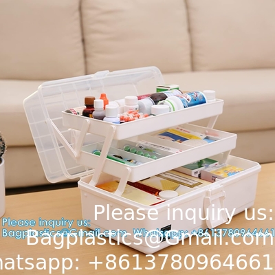 Craft Organizer Storage Box With 3 Layers, Multifunctional Plastic Tool Box With Handle For Sewing, Makeup, Medicine