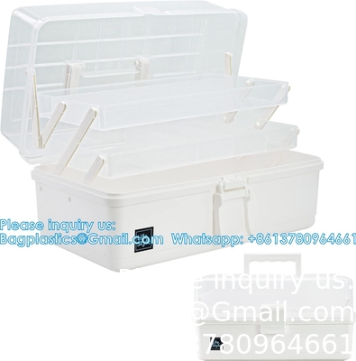 Craft Organizer Storage Box With 3 Layers, Multifunctional Plastic Tool Box With Handle For Sewing, Makeup, Medicine