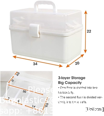 Box With 3-Tier Fold Tray,Tool Organizer Portable Handled Case,Portable Lockable Container For Arts, Crafts,Cosmetic