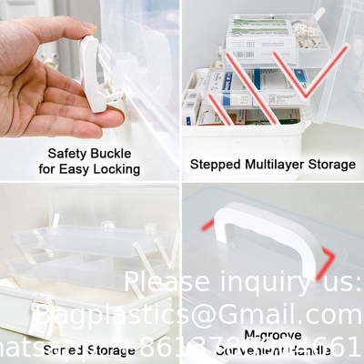 Box With 3-Tier Fold Tray,Tool Organizer Portable Handled Case,Portable Lockable Container For Arts, Crafts,Cosmetic