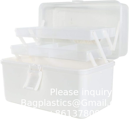 Box With 3-Tier Fold Tray,Tool Organizer Portable Handled Case,Portable Lockable Container For Arts, Crafts,Cosmetic