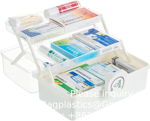 Box With 3-Tier Fold Tray,Tool Organizer Portable Handled Case,Portable Lockable Container For Arts, Crafts,Cosmetic