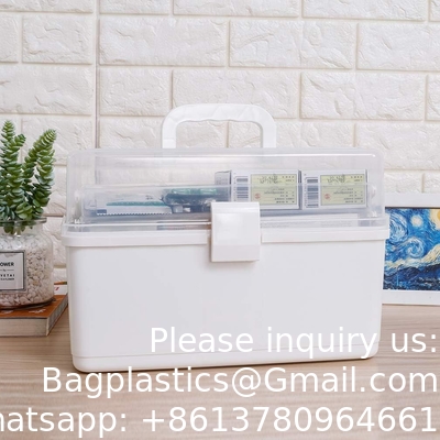 Box With 3-Tier Fold Tray,Tool Organizer Portable Handled Case,Portable Lockable Container For Arts, Crafts,Cosmetic