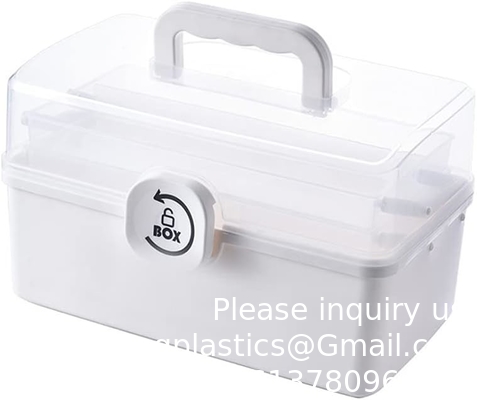 Box With 3-Tier Fold Tray,Tool Organizer Portable Handled Case,Portable Lockable Container For Arts, Crafts,Cosmetic